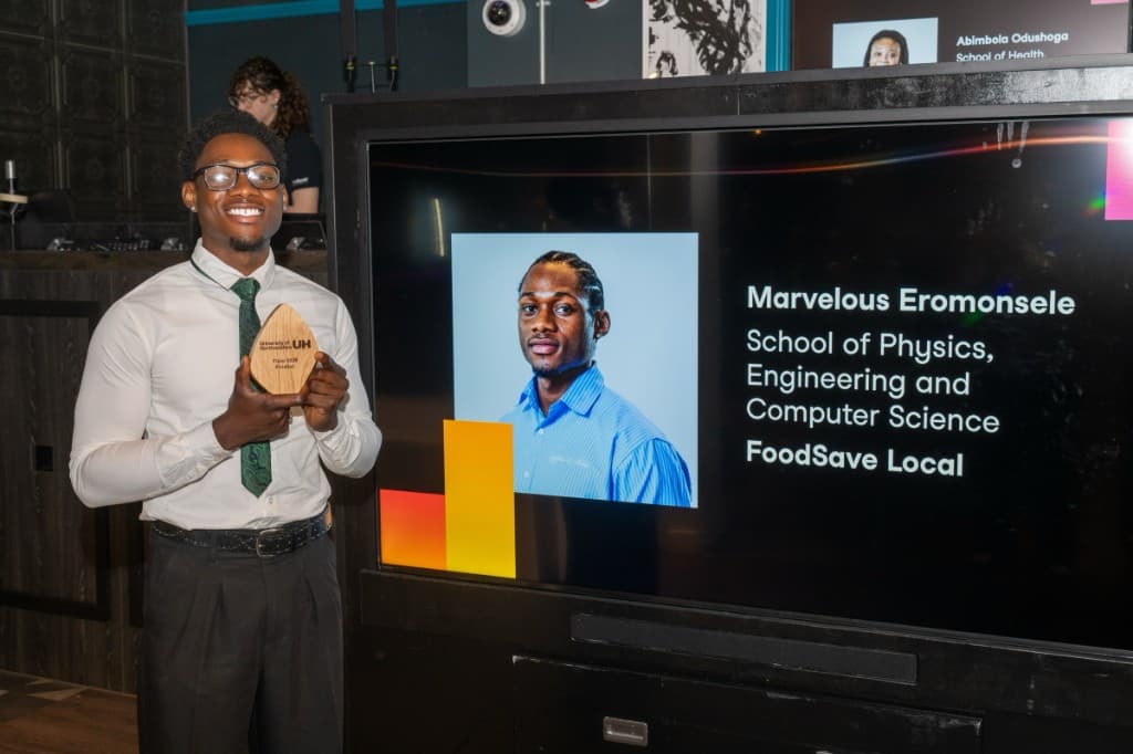 Marvelous Eromonsele at Flare 2026 with FoodSave Local finalist award